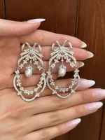 گوشواره جواهری آویز مروارید - تصویر 2